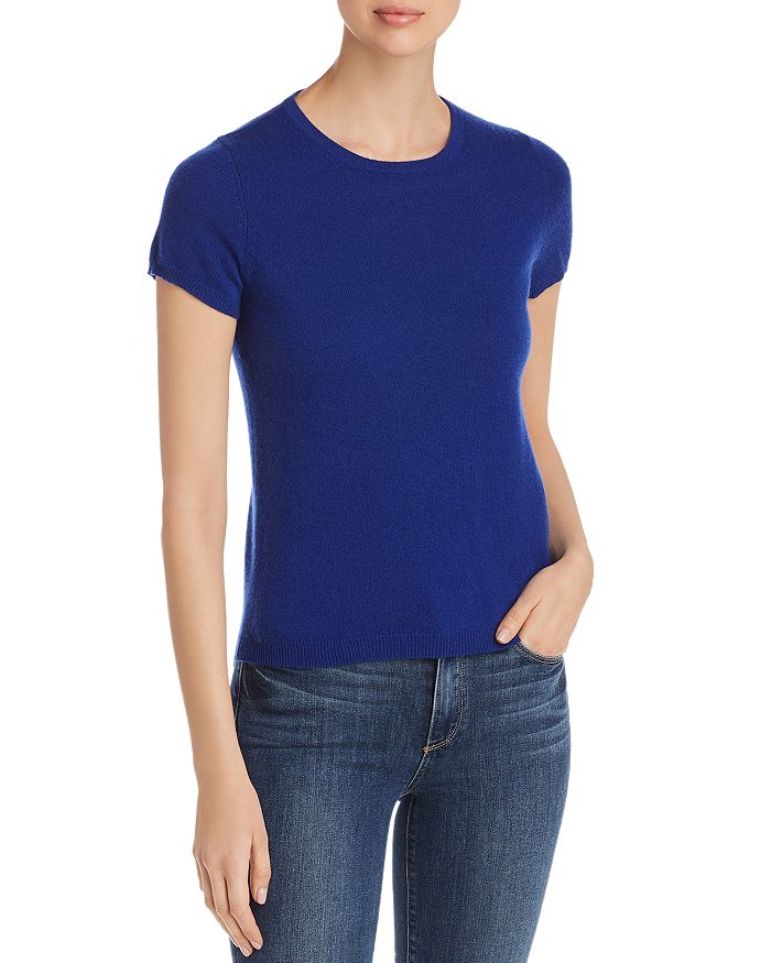 C By Bloomingdale's Short-sleeve Cashmere Sweater - 100% Exclusive In Royal Navy