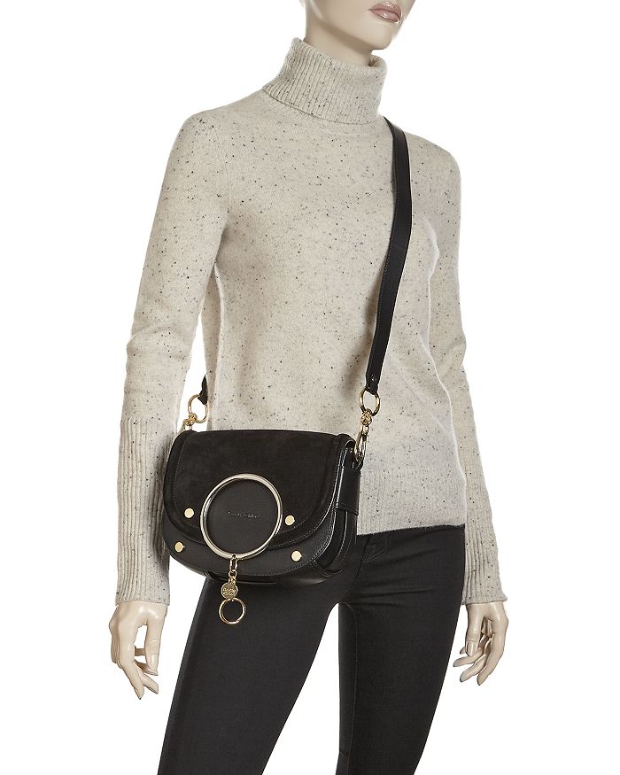 See By Chloé Mara Embellished Suede And Leather Shoulder Bag In Black