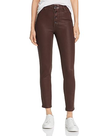 PAIGE - Hoxton Coated Ankle Skinny Jeans in Chicory Coffee