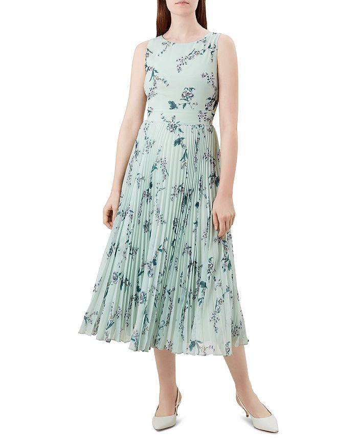 Hobbs London Celeste Pleated Floral Midi Dress In Mint Multi 