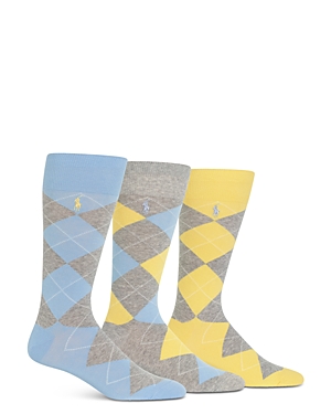 Polo Ralph Lauren Argyle Socks, Pack Of 3 In Light Blue