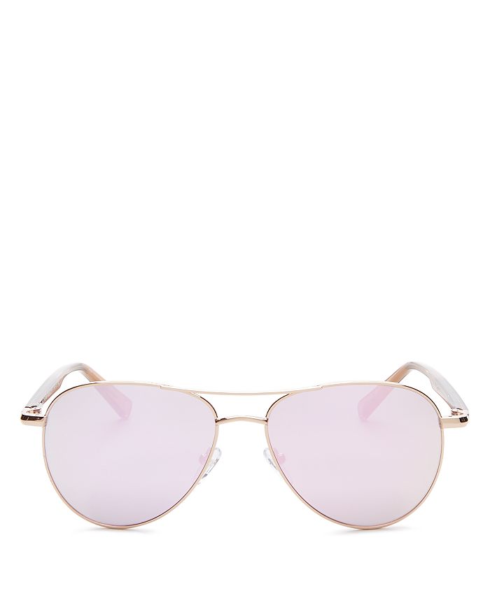Le Specs Unisex Alchemy Brow Bar Aviator Sunglasses, 56mm In Rose Gold/peach Mirror