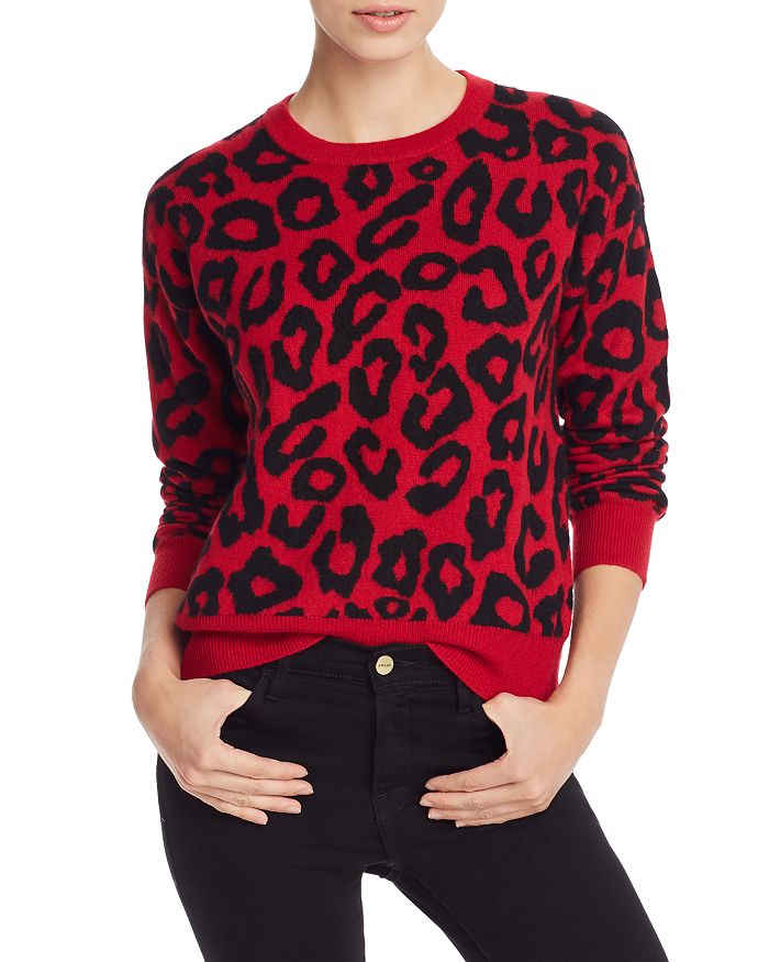 Aqua Cashmere Leopard Jacquard Cashmere Sweater - 100% Exclusive In Red/black