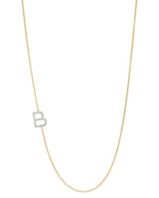 14K Yellow Gold Diamond Asymmetric Initial Necklace, 18"