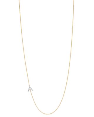 14K Yellow Gold Diamond Asymmetric Initial Necklace, 18&amp;quot;
