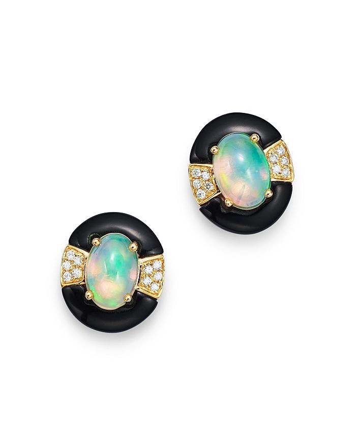 Bloomingdale's Opal, Black Onyx & Diamond Stud Earrings In 14k Yellow Gold - 100% Exclusive In Black/gold