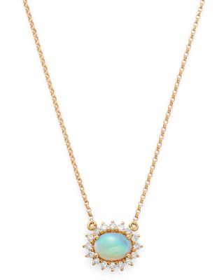 Bloomingdale's Fine Collection - Opal and Diamond East-West Pendant Necklace in 14K Yellow Gold, 18" - Exclusive