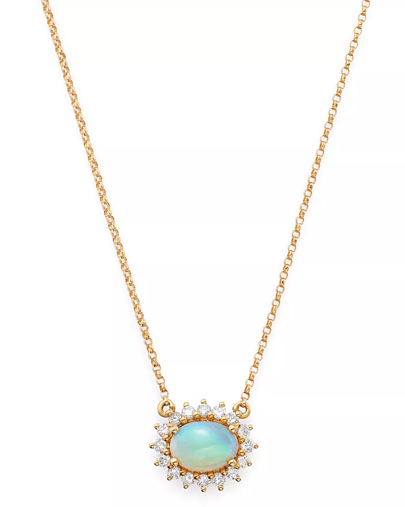 Bloomingdale's Fine Collection Opal and Diamond East-West Pendant Necklace in 14K Yellow Gold, 18