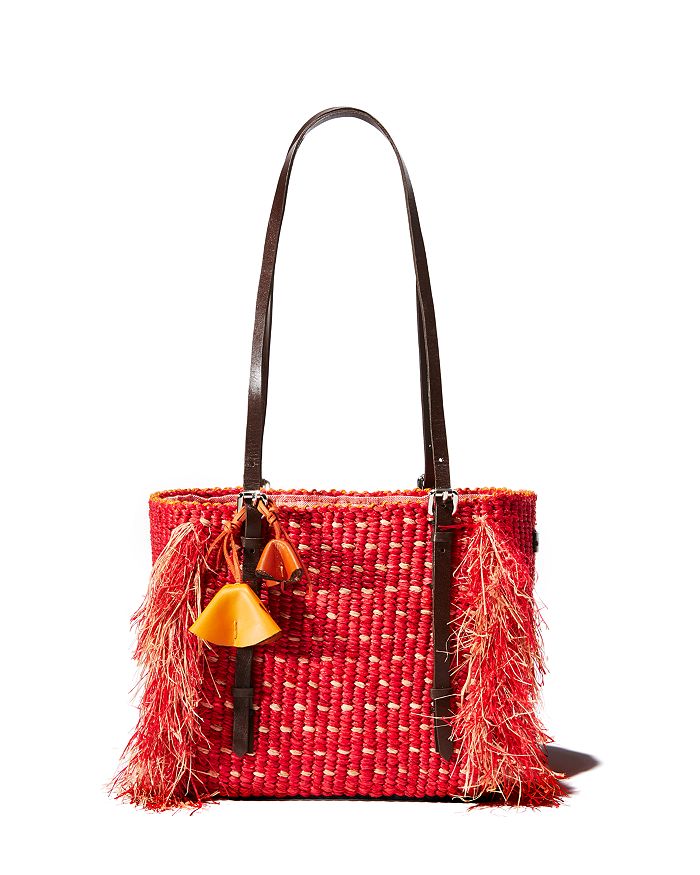 A A K S Como Bloom Medium Raffia Shoulder Bag In Red/pink/silver