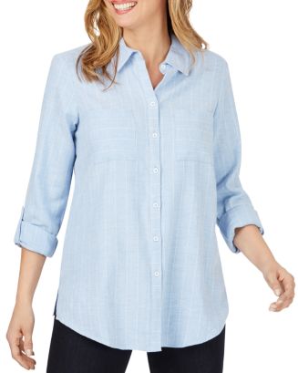 Zoey Button Up Lace Trim Stripe Top