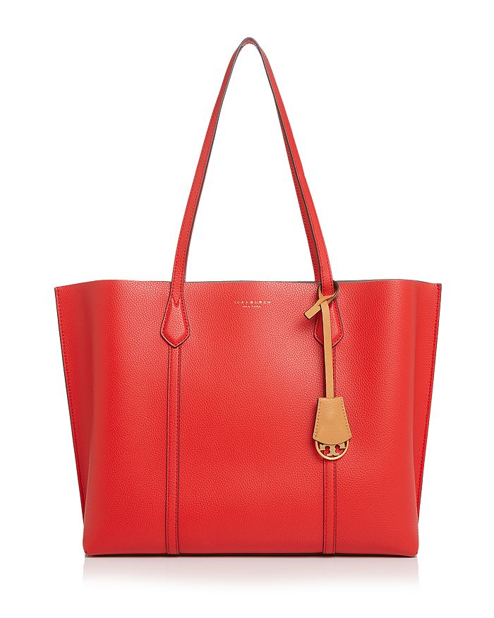 Tory Burch Perry Leather Tote In Brilliant Red/gold