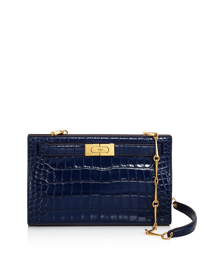 Tory Burch Lee Radziwill Embossed Small Satchel in Blue
