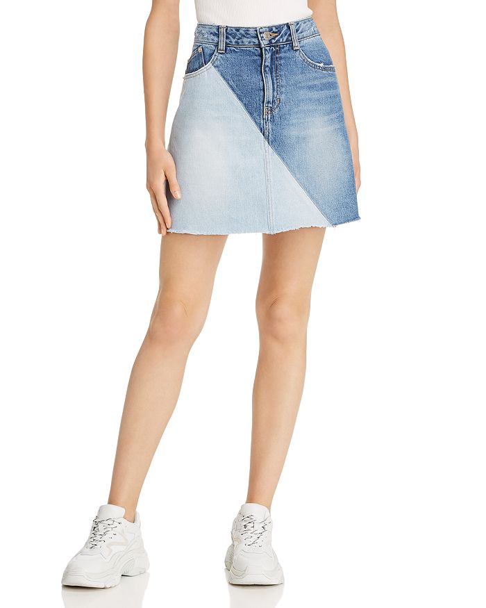 Sjyp Two-tone Denim Mini Skirt In Blue | ModeSens