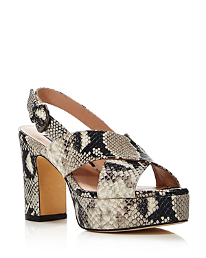 Click to view more detailed imagery on our partner's website Stuart Weitzman Women's Jerry Block High-Heel Platform Sandals In Roccia Embossed Leather