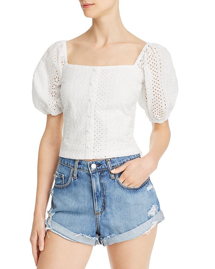 Lucy Paris Puff-sleeve Eyelet Top In White | ModeSens