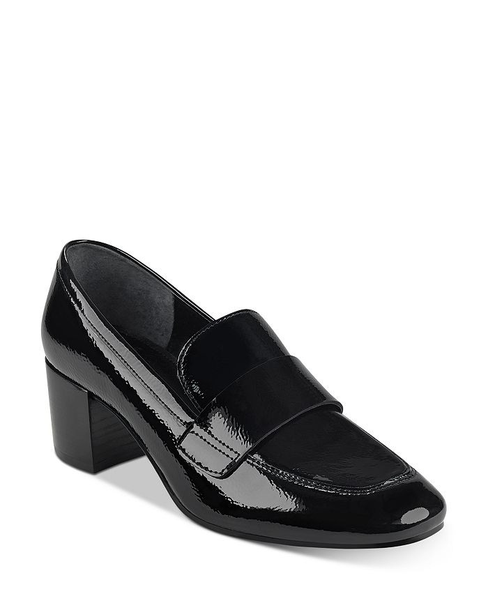 Marc Fisher Ltd Women's Hudson Block Heel Loafers In Black Patent Leather