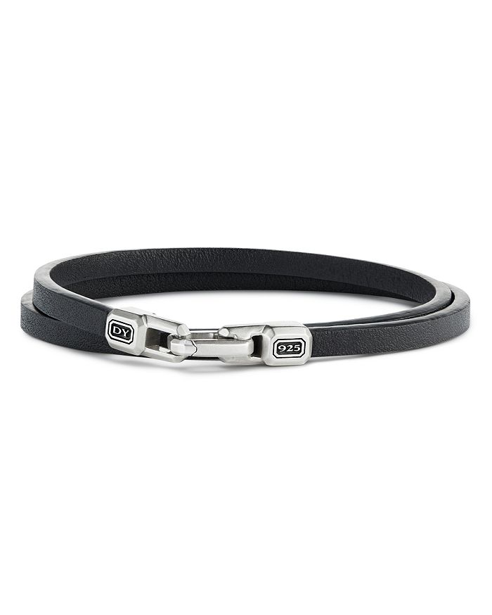 David Yurman - Men's Sterling Silver Streamline&reg; Double-Wrap Leather Bracelet