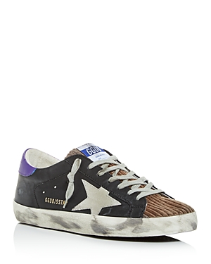 GOLDEN GOOSE UNISEX SUPERSTAR DISTRESSED LEATHER & CORDUROY LOW-TOP SNEAKERS,G35MS590.Q68