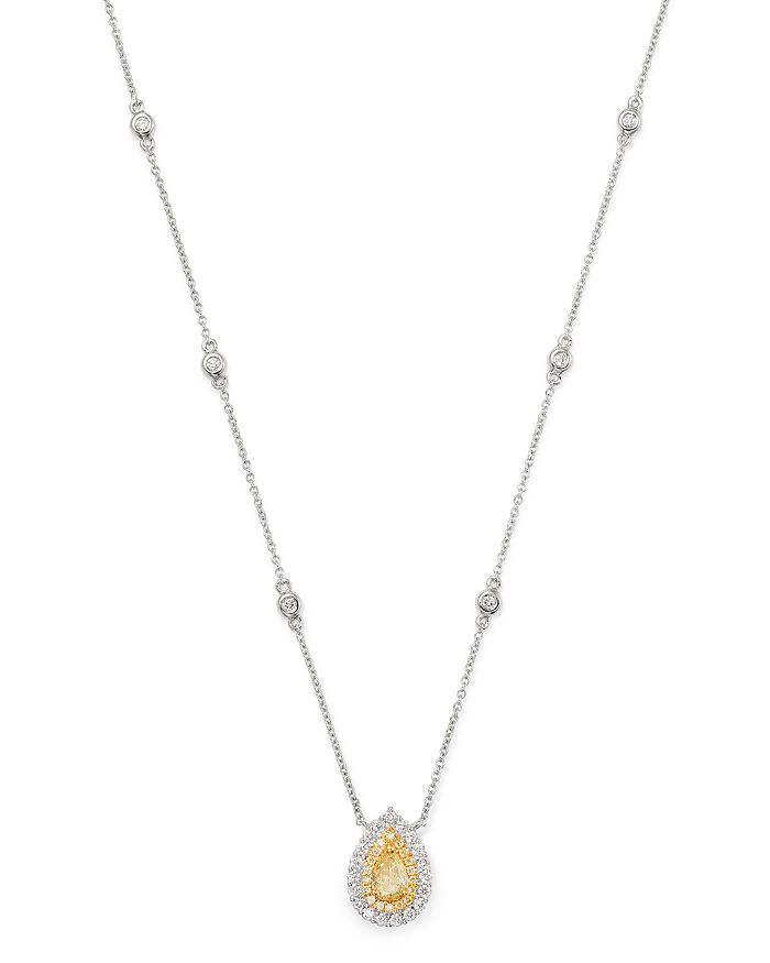 Bloomingdale's Pear-shaped Yellow & White Diamond Necklace In 18k Yellow & White Gold - 100% Exclusive In Yellow/white