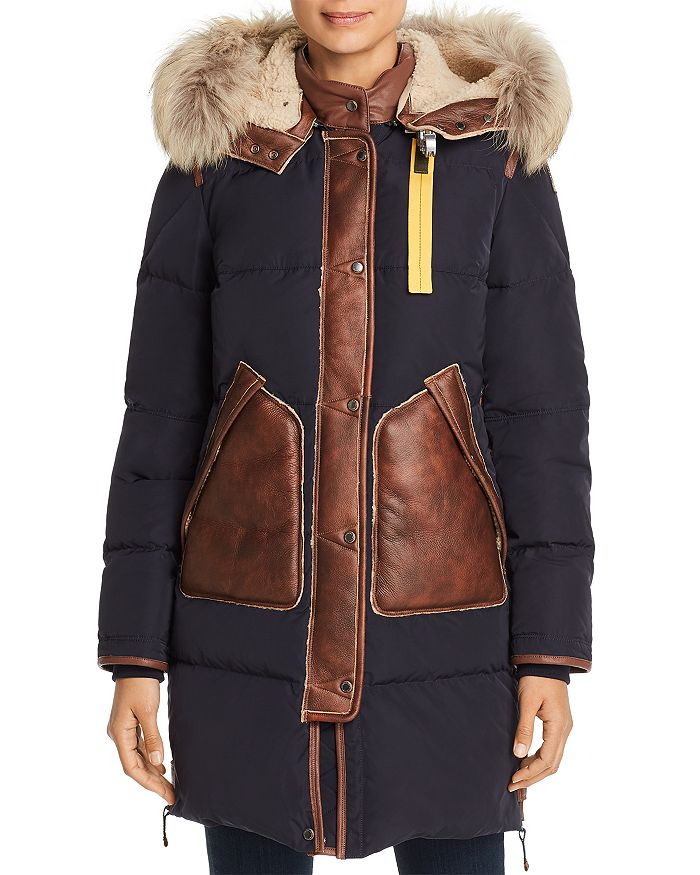 Parajumpers Long Bear Shearling Trim Down Coat Bloomingdale s