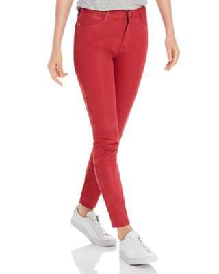 red coated skinny jeans