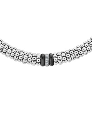 Sterling Silver Black Caviar Diamond & Ceramic Station Necklace, 16"