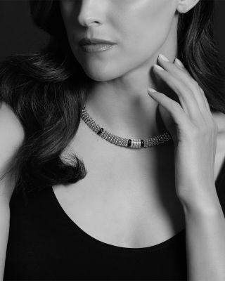 Sterling Silver Black Caviar Diamond & Ceramic Station Necklace, 16"