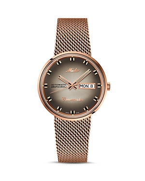 Mido Commander Shade Mesh Strap Watch In Rose Gold