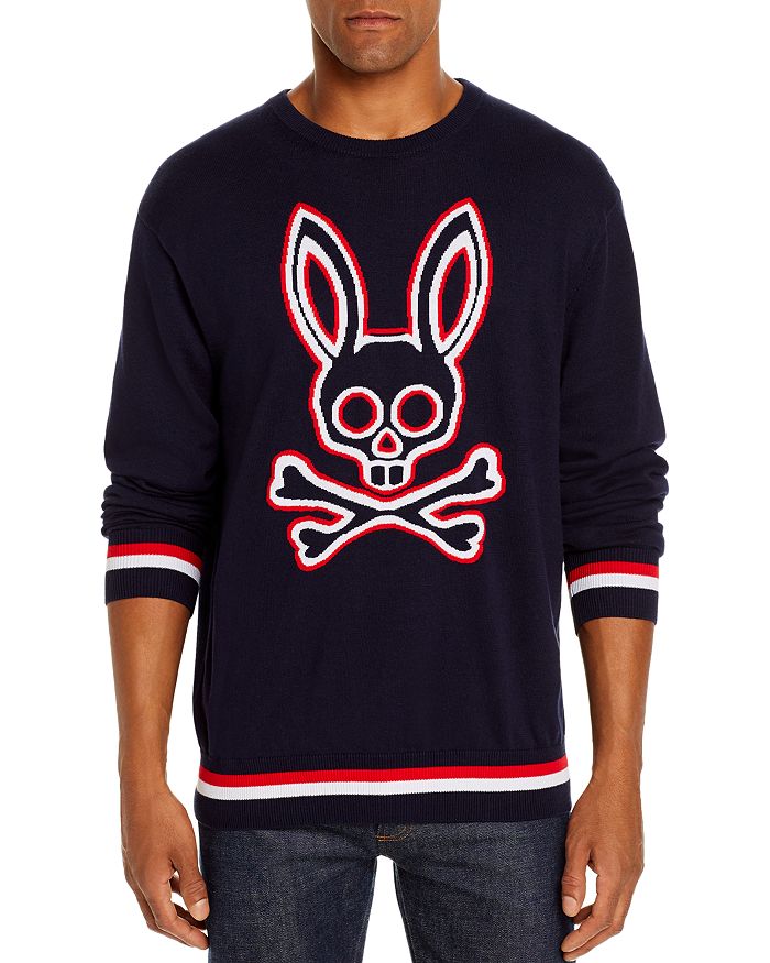 Psycho Bunny Logo-intarsia Merino Wool Sweater In Navy