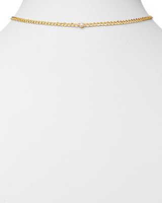 14K Yellow Gold Diamond Cuban Link Choker Necklace, 15"