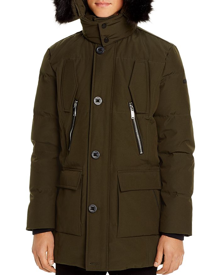 Karl Lagerfeld Faux Fur Trimmed Quilted Parka In Olive