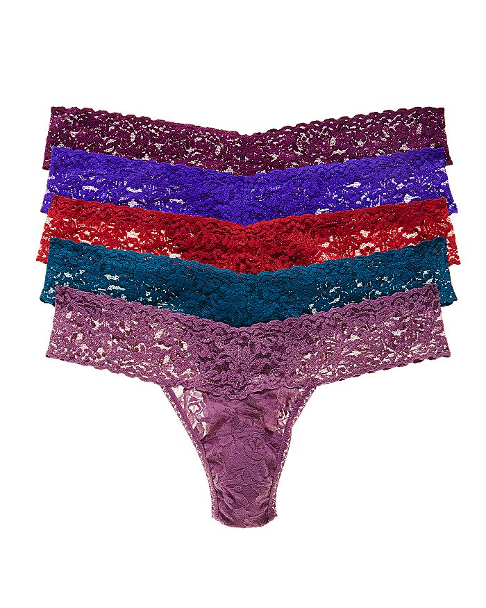 Hanky Panky Signature Low-rise Thongs, Set Of 5 In Fjord