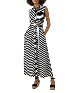 Karen Millen Striped Maxi Shirt Dress In Black/white ModeSens