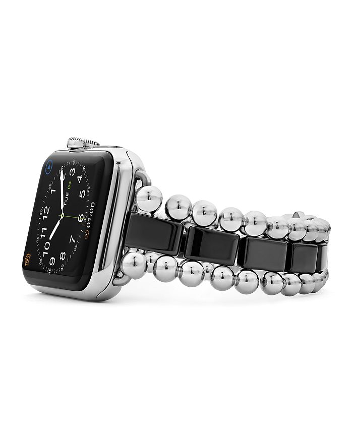 Shop Lagos Smart Caviar Black Ceramic Apple Watch Bracelet, 38-44mm In Black/silver