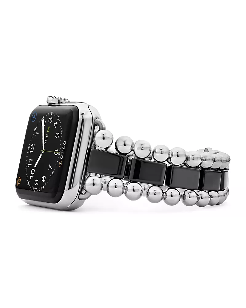 Lagos Smart Caviar Black Ceramic Apple Watch Bracelet, 38-44mm