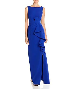 Shop Eliza J Sleeveless Cascading-ruffle Gown In Cobalt