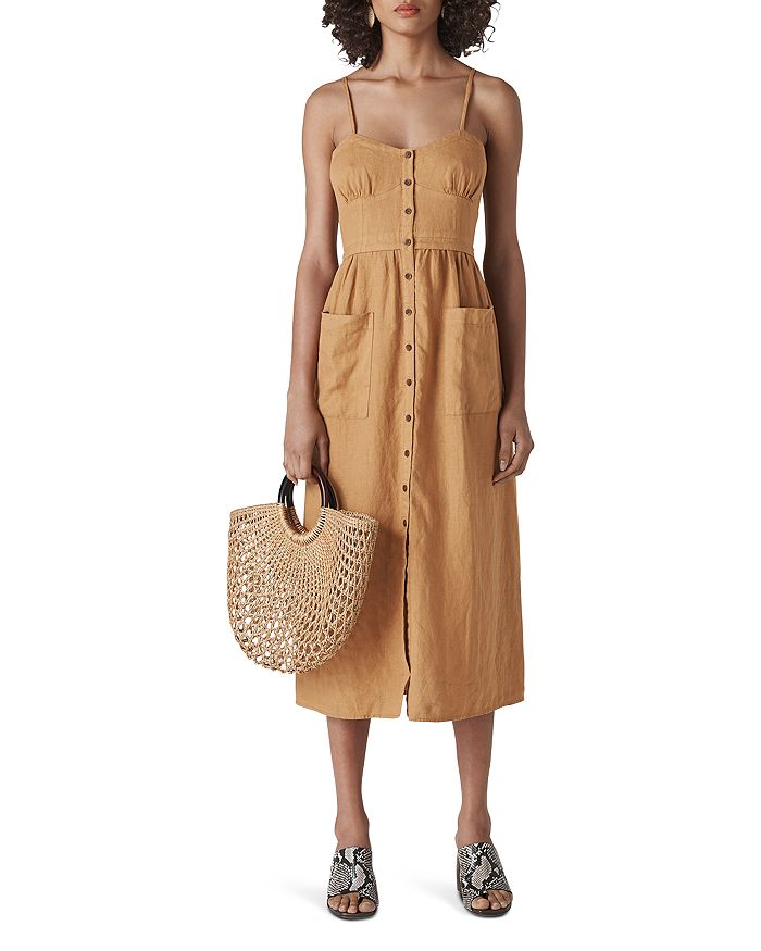 WHISTLES MILANA LINEN TIE-BACK DRESS 29660