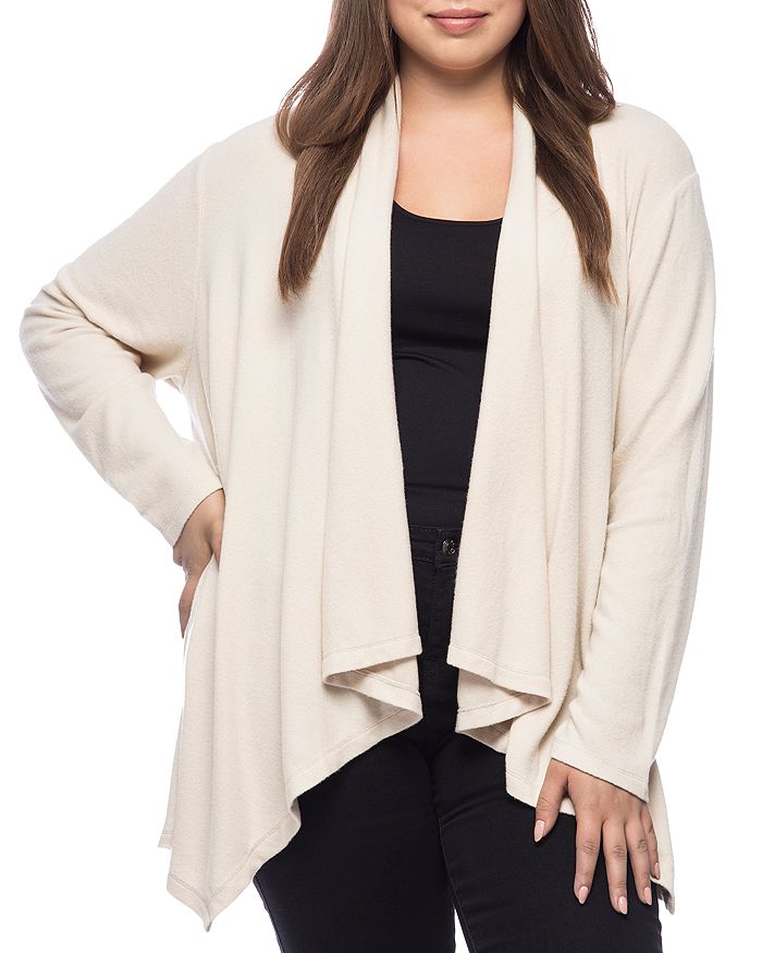 B Collection By Bobeau Curvy Ami Open Waterfall Cardigan In Oatmeal