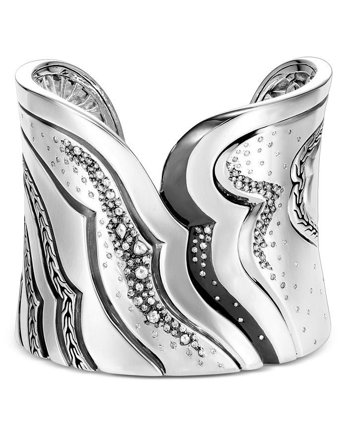 John Hardy Sterling Silver White & Gray Diamond Extra Large Cuff In White/silver