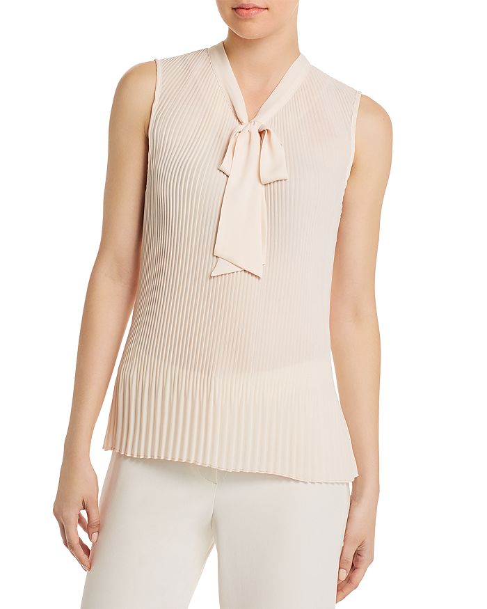 Donna Karan New York Tie-neck Pleated Blouse In Parchment