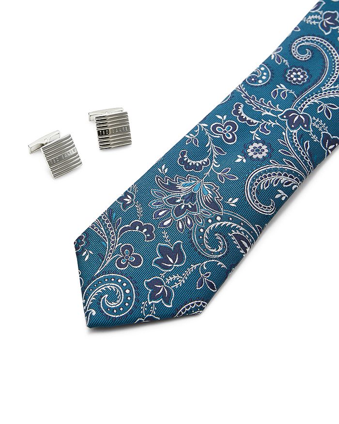 Ted Baker Posset Cufflinks & Skinny Tie Gift Set In Silver