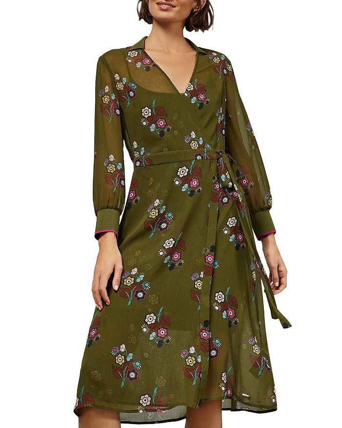TED BAKER MAMMIL FLORAL-PRINT COLLARED WRAP DRESS,WMD-MAMMIL-WC9W