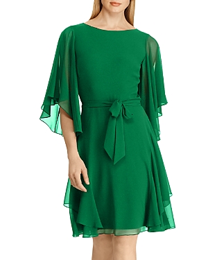 Ralph Lauren Lauren  Ruffled Georgette Dress In Riding Green