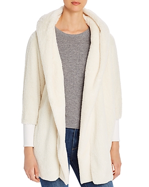 Alison Andrews Faux-fur Hooded Open Cardigan In Cream