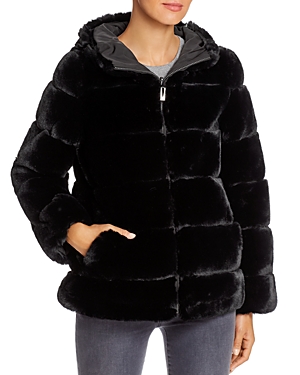 Via Spiga Reversible Hooded Faux Fur Jacket In Black | ModeSens