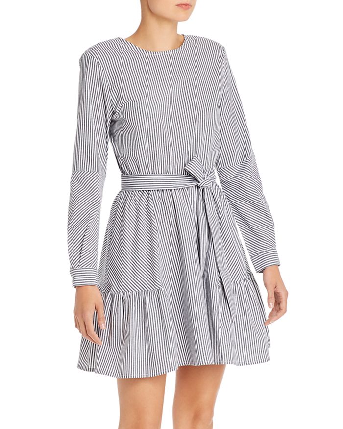 AQUA Striped Poplin Fit-and-Flare Dress - 100% Exclusive | Bloomingdale's