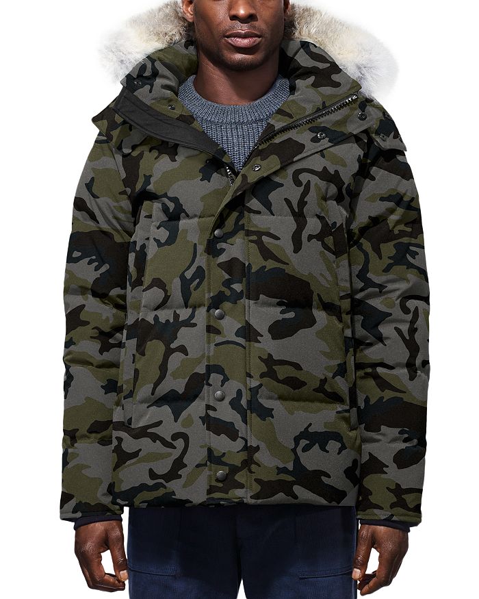 Canada Goose Wyndham Fur Trim Down Parka In Classic Camo Coastal Gray