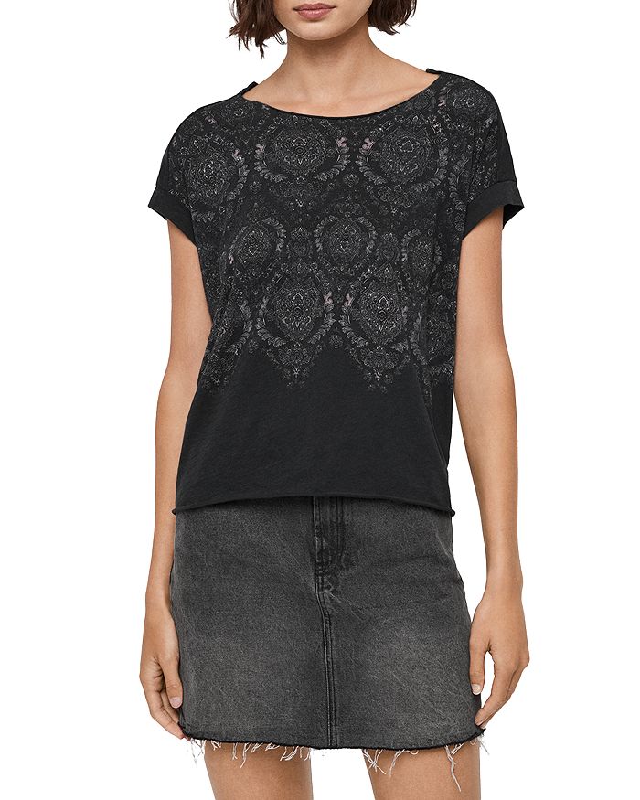 Allsaints Pina Paisley Tee In Fadeout Black