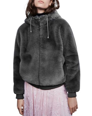 maje hooded faux fur jacket