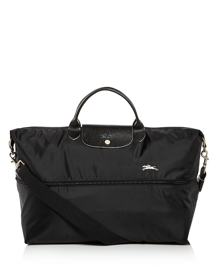 Longchamp Le Pliage Club Expandable Large Nylon Travel Bag In Black/silver
